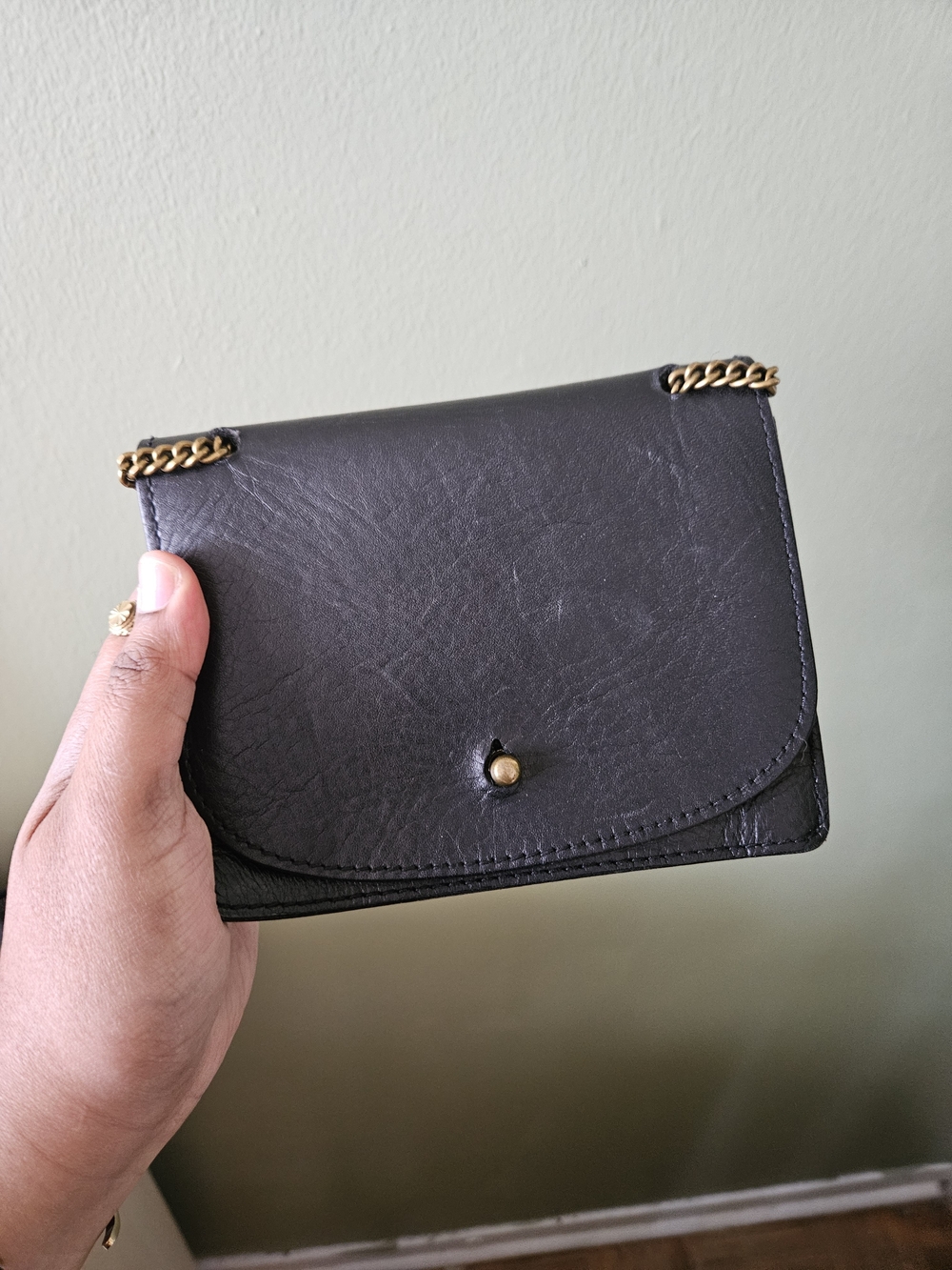 Madewell Cassic Black Crossbody Bag with Gold Chain Strap